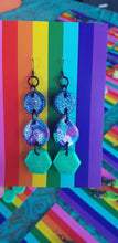 Load image into Gallery viewer, Wisteria petals rainbow glitter polymer clay earrings

