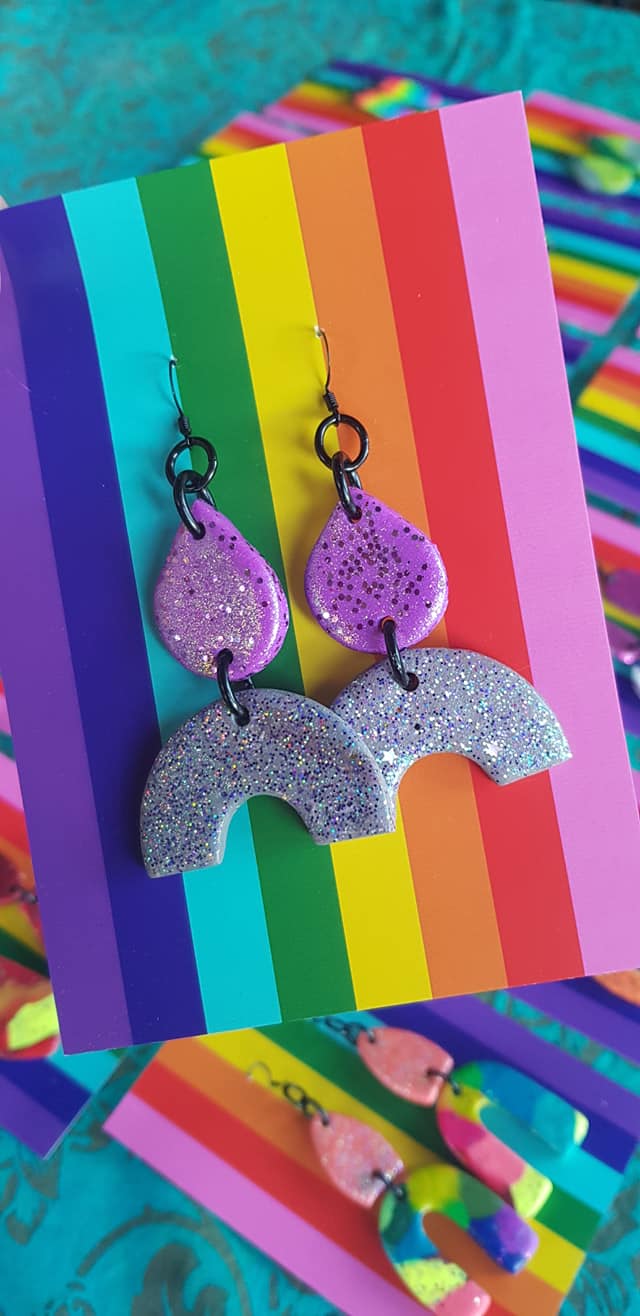 Lilac dreams handmade glitter polymer clay earrings