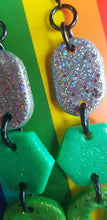 Load image into Gallery viewer, Clover hilltop handmade glitter polymer clay earrings
