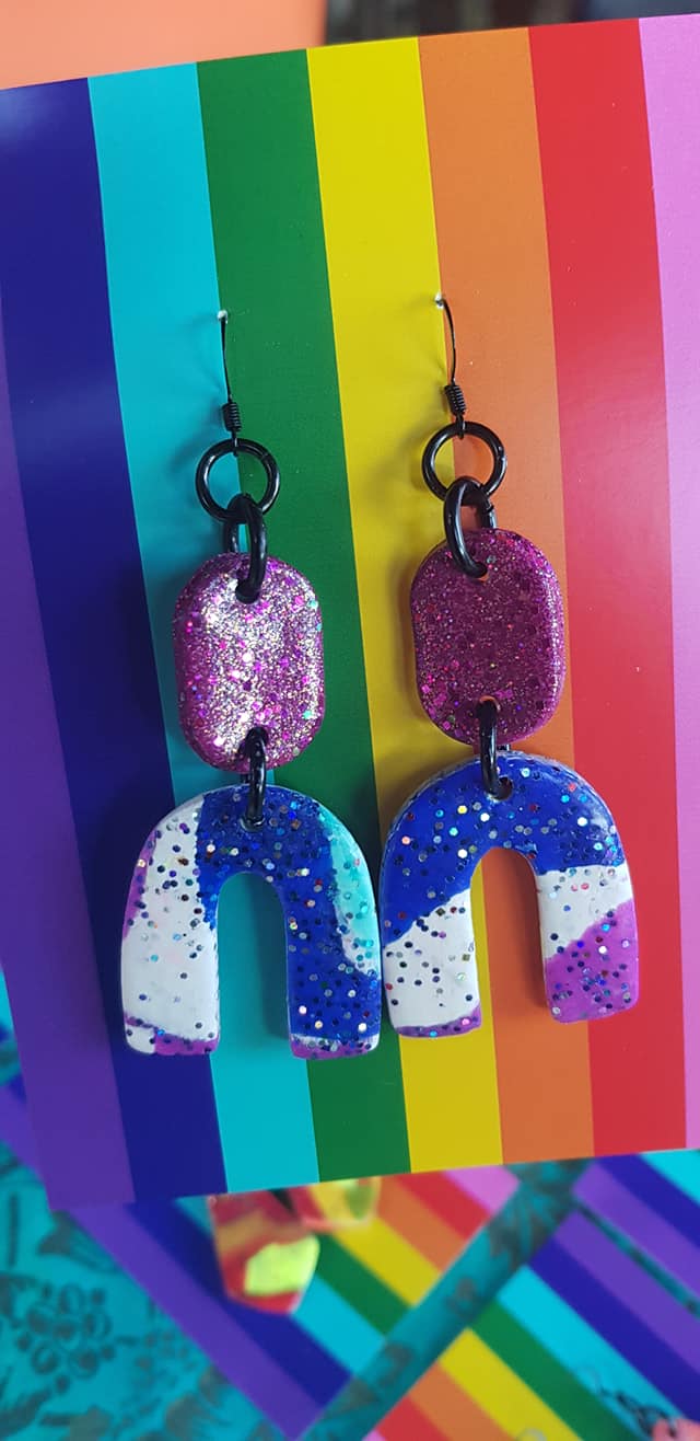 Cloud rainbows handmade glitter polymer clay earrings