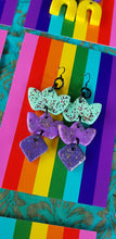 Load image into Gallery viewer, Double crown rainbow glitter polymer clay earrings
