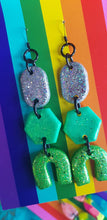 Load image into Gallery viewer, Clover hilltop handmade glitter polymer clay earrings
