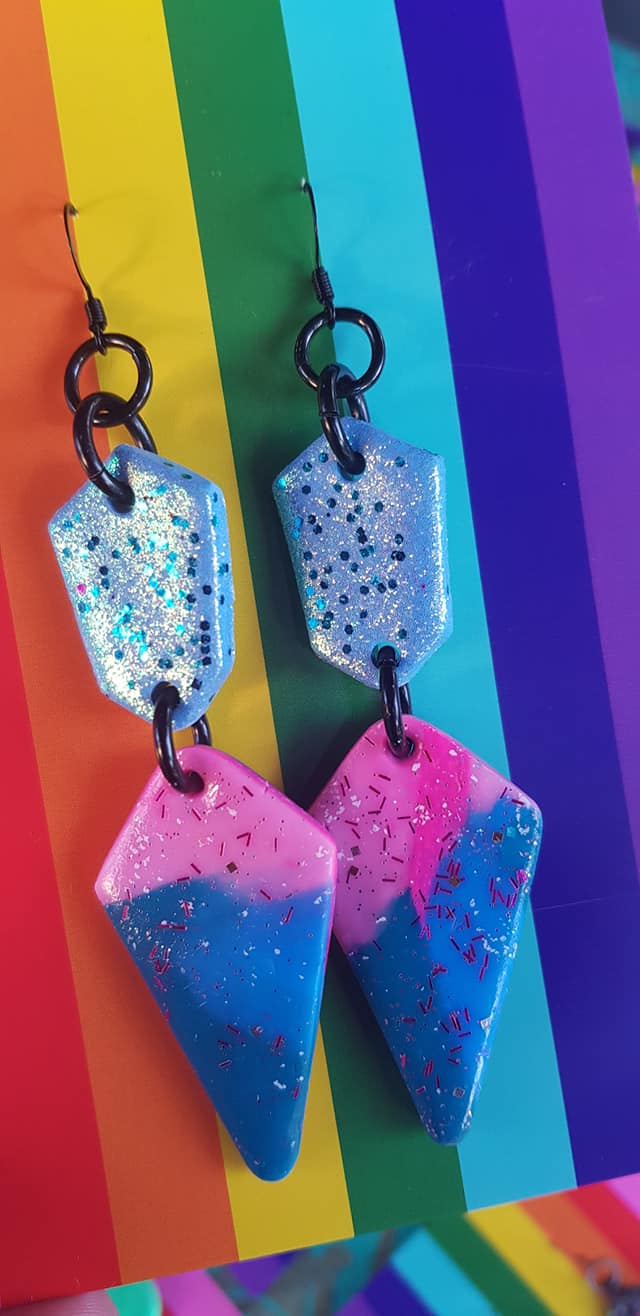 Fairy kisses & glitter polymer clay handmade earrings