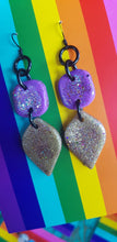 Load image into Gallery viewer, Lilac &amp; golden glitter handmade polymer clay earrings
