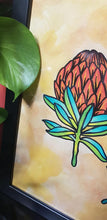 Load image into Gallery viewer, Mini orange &amp; red protea flower Australian floral tattoo inspired artwork
