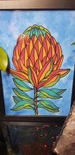 Load image into Gallery viewer, Orange &amp; red protea flower Australian floral tattoo inspired artwork
