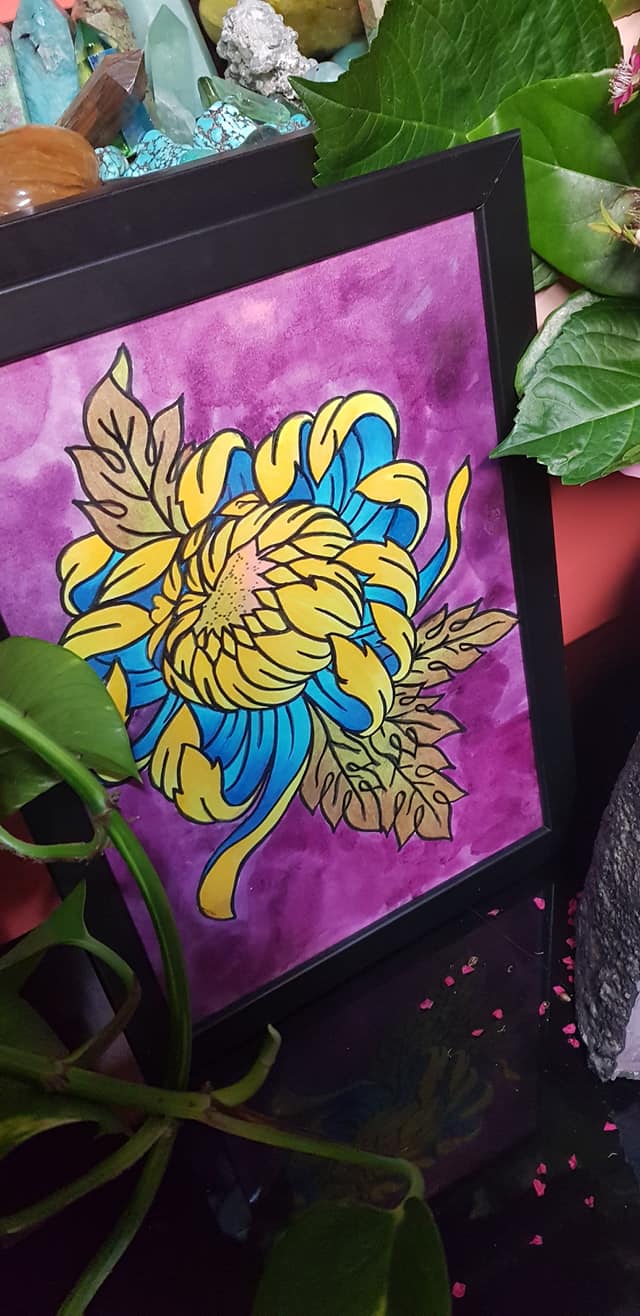Yellow crysanthemum flower Australian floral tattoo inspired artwork
