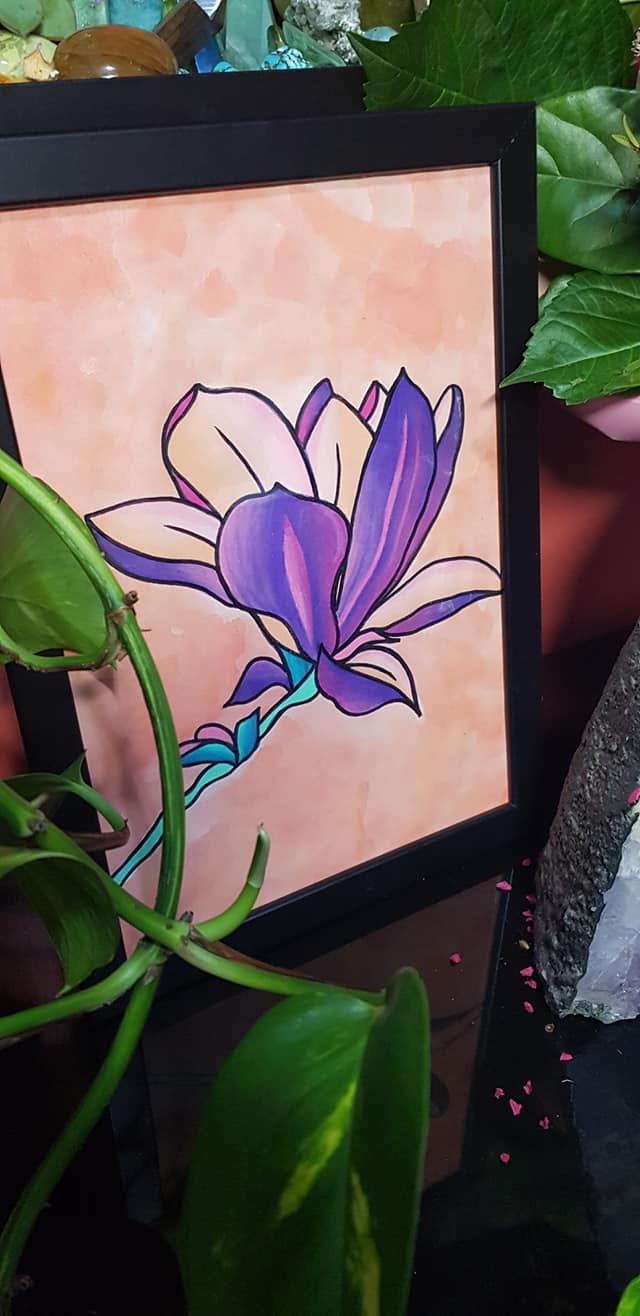 Purple magnolia flower Australian floral tattoo inspired artwork