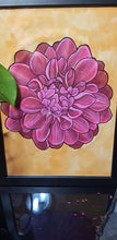 Load image into Gallery viewer, Magenta Dahlia flower Australian floral tattoo inspired artwork
