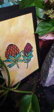 Load image into Gallery viewer, Mini orange &amp; red protea flower Australian floral tattoo inspired artwork
