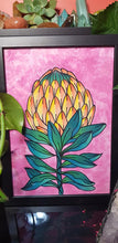 Load image into Gallery viewer, Yellow &amp; Orange protea flower Australian floral tattoo inspired artwork
