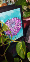 Load image into Gallery viewer, Indigo &amp; purple dahlia flower Australian floral tattoo inspired artwork
