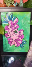 Load image into Gallery viewer, Lime &amp; pink open peony flower Australian floral tattoo inspired artwork
