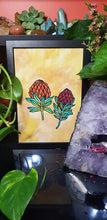 Load image into Gallery viewer, Mini orange &amp; red protea flower Australian floral tattoo inspired artwork
