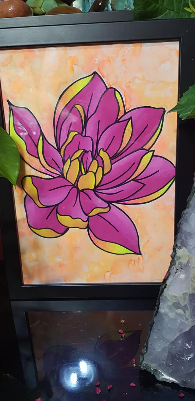 Yellow & magenta magnolia flower Australian floral tattoo inspired artwork
