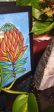 Load image into Gallery viewer, Orange &amp; red protea flower Australian floral tattoo inspired artwork
