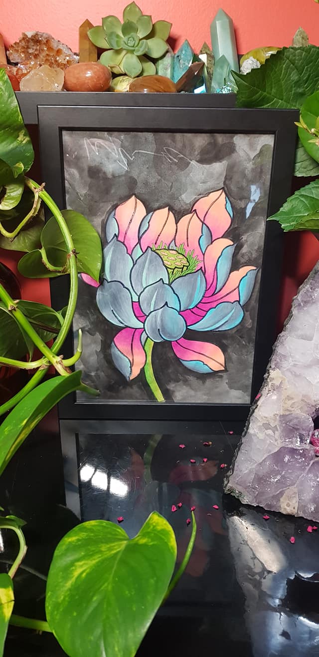 Pastel lotus flower Australian floral tattoo inspired artwork