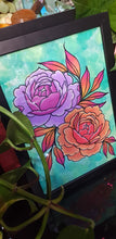 Load image into Gallery viewer, Orange &amp; purple peony Australian floral tattoo inspired artwork
