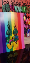 Load image into Gallery viewer, Flower power rainbow glitter polymer clay earrings
