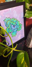 Load image into Gallery viewer, Lime &amp; turquoise blooming crysanthemum Australian floral tattoo inspired artwork
