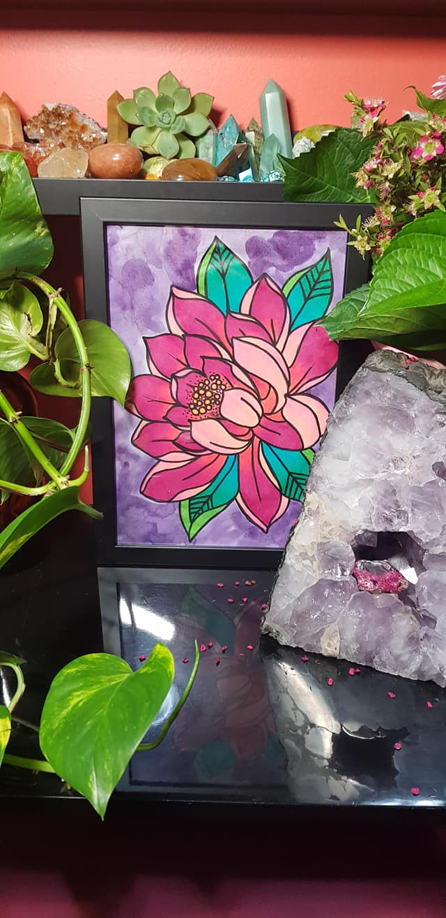 Magenta lotus flower Australian floral tattoo inspired artwork