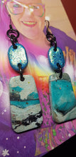 Load image into Gallery viewer, Turquoise waves handmade glitter polymer clay earrings
