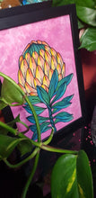 Load image into Gallery viewer, Yellow &amp; Orange protea flower Australian floral tattoo inspired artwork
