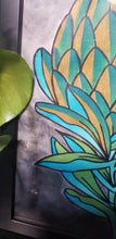 Load image into Gallery viewer, Green &amp; golden protea flower Australian floral tattoo inspired artwork
