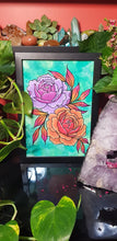 Load image into Gallery viewer, Orange &amp; purple peony Australian floral tattoo inspired artwork
