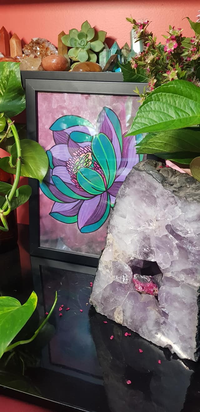 Green lotus flower Australian floral tattoo inspired artwork
