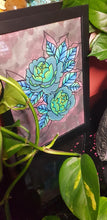 Load image into Gallery viewer, Green &amp; turquoise peonies Australian floral tattoo inspired artwork
