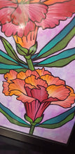 Load image into Gallery viewer, Red &amp; orange carnations flower Australian floral tattoo inspired artwork
