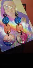 Load image into Gallery viewer, Peachy pair rainbow glitter polymer clay earrings
