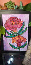 Load image into Gallery viewer, Red &amp; orange carnations flower Australian floral tattoo inspired artwork
