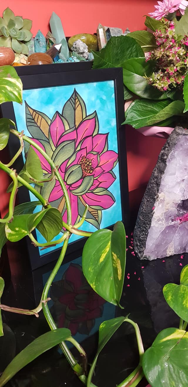 Olive lotus Australian floral tattoo inspired artwork
