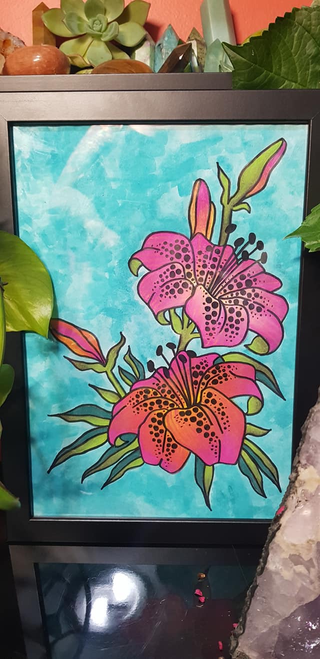 Pink lily flower Australian floral tattoo inspired artwork