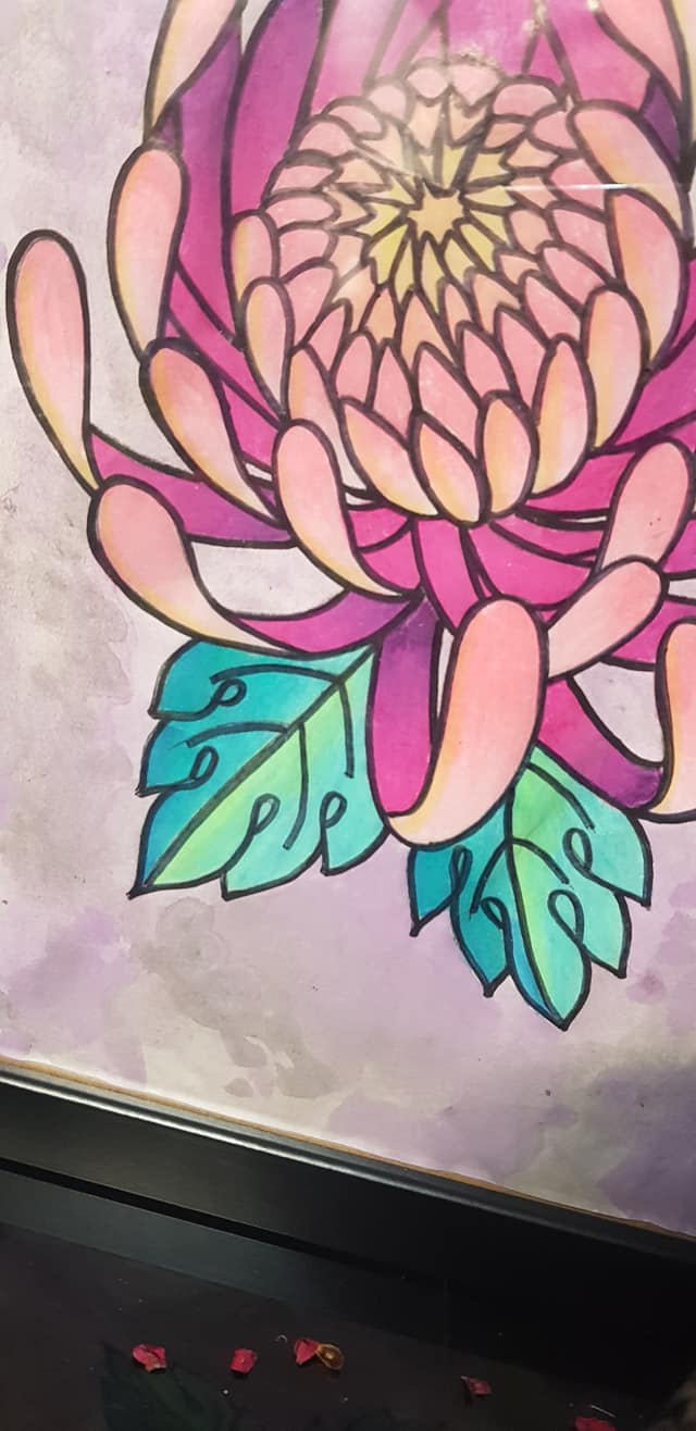 Pastel crysanthemum flower Australian floral tattoo inspired artwork