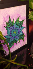 Load image into Gallery viewer, Turquoise &amp; purple peony flower Australian floral tattoo inspired artwork
