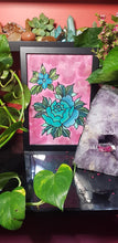 Load image into Gallery viewer, Turquoise &amp; teal peony flower Australian floral tattoo inspired artwork
