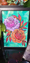 Load image into Gallery viewer, Orange &amp; purple peony Australian floral tattoo inspired artwork
