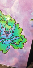 Load image into Gallery viewer, Lime &amp; turquoise blooming crysanthemum Australian floral tattoo inspired artwork

