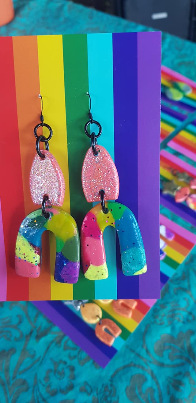 Tutti Fruiti rainbow handmade polymer clay earrings