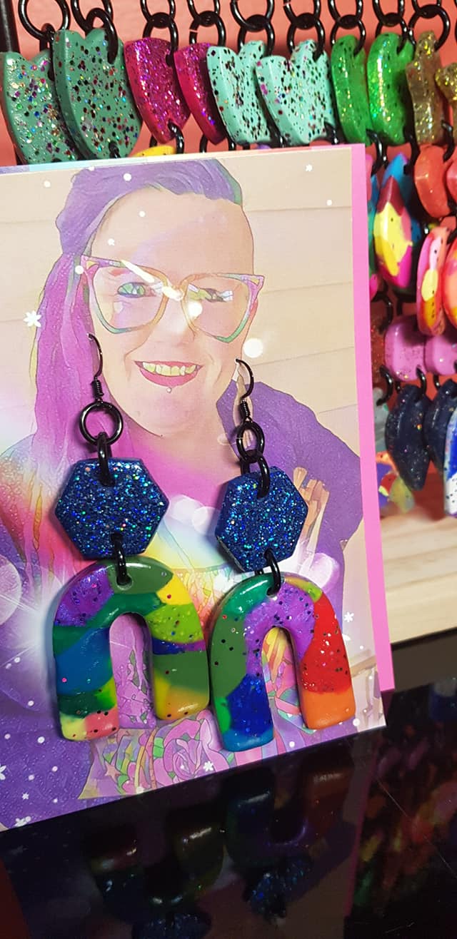 Rainbow pride handmade glitter polymer clay earrings