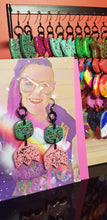 Load image into Gallery viewer, Pink spring handmade glitter polymer clay earrings

