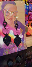 Load image into Gallery viewer, Midnight blue glitter  handmade glitter polymer clay earrings

