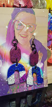 Load image into Gallery viewer, Cloud rainbows handmade glitter polymer clay earrings
