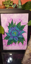 Load image into Gallery viewer, Turquoise &amp; purple peony flower Australian floral tattoo inspired artwork
