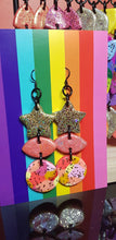 Load image into Gallery viewer, Gold stars handmade glitter polymer clay earrings

