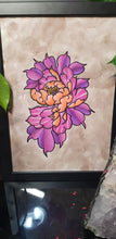 Load image into Gallery viewer, Pink &amp; purple peony flower Australian floral tattoo inspired artwork
