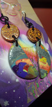 Load image into Gallery viewer, Golden earth handmade glitter polymer clay earrings
